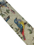 grey greige floral cotton tie  with bird robin bluetit design